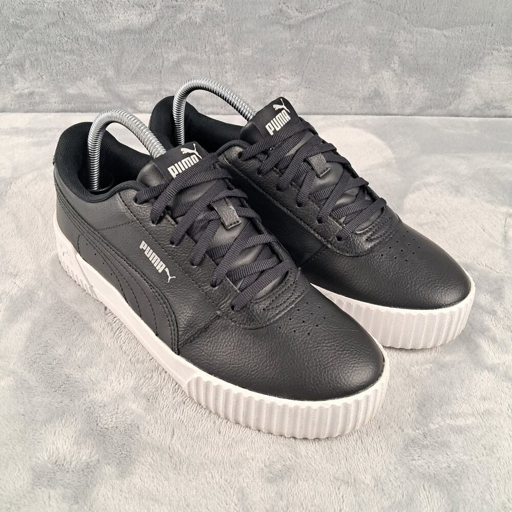 Puma Carina 2.0 Women's Sneakers Black White Leather Casual Shoes Size 9.5
